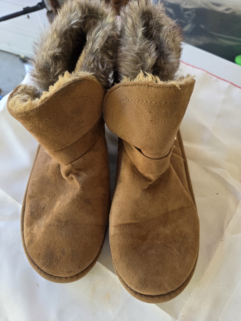 JustFab Chestnut Suede Faux-Fur Lined Ankle Booties